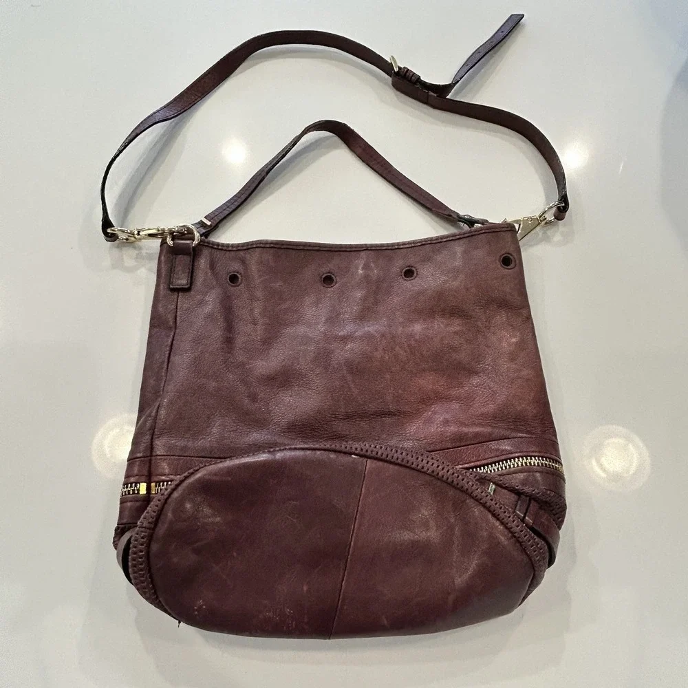 She Lo Burgundy Purple Hobo Bucket Style Purse Handle And Shoulder Strap